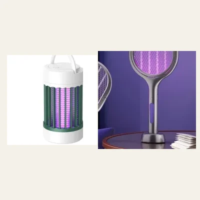 La lampe + la raquette — La lampe travaille la nuit, la raquette règle le moustique qui vous réveille